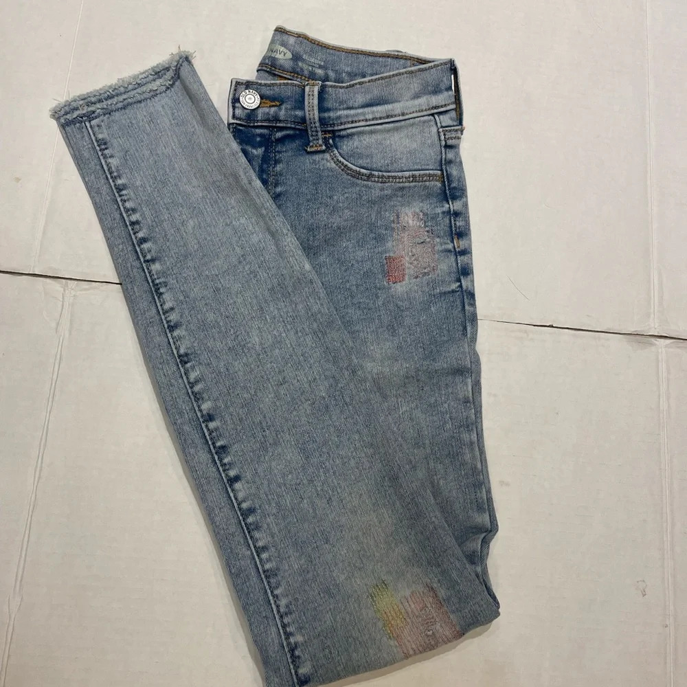 Old Navy Ballerina Distressed Denim Jeggings With Stitching Girls Size 16